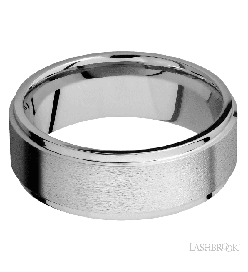 8 mm wide Flat Grooved Edges 14K White Gold band.