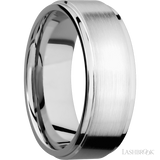 8 mm wide Flat Grooved Edges 14K White Gold band.