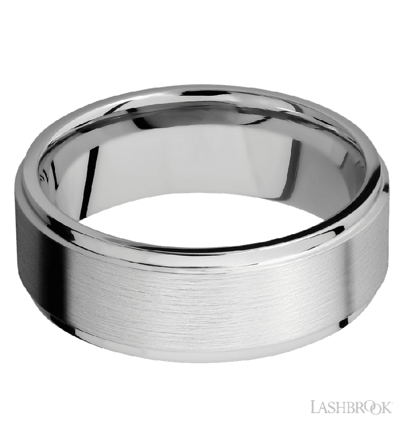 8 mm wide Flat Grooved Edges 14K White Gold band.