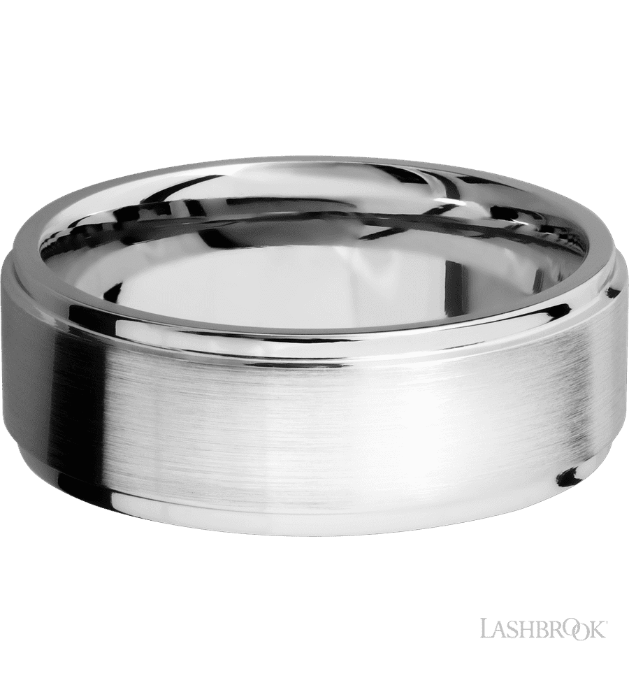 8 mm wide Flat Grooved Edges 14K White Gold band.