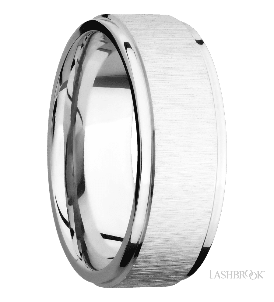 8 mm wide Flat Grooved Edges 14K White Gold band.