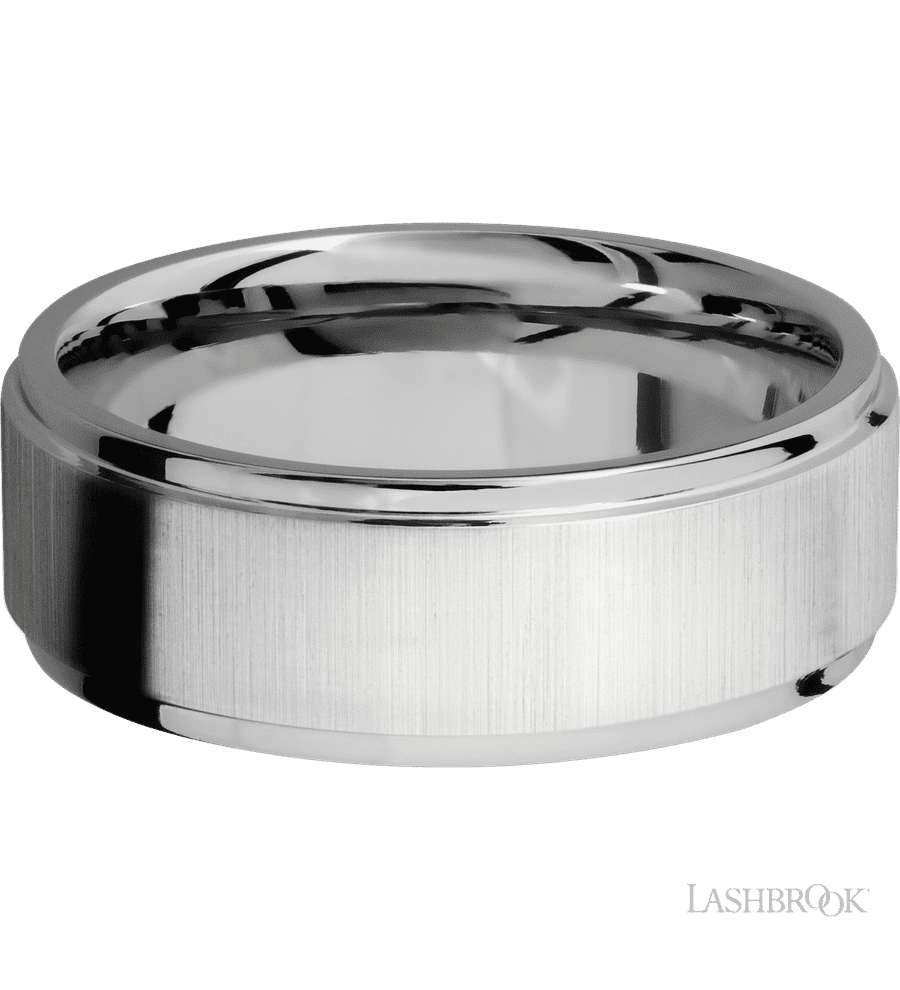 8 mm wide Flat Grooved Edges 14K White Gold band.