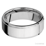 8 mm wide Flat Grooved Edges 14K White Gold band.