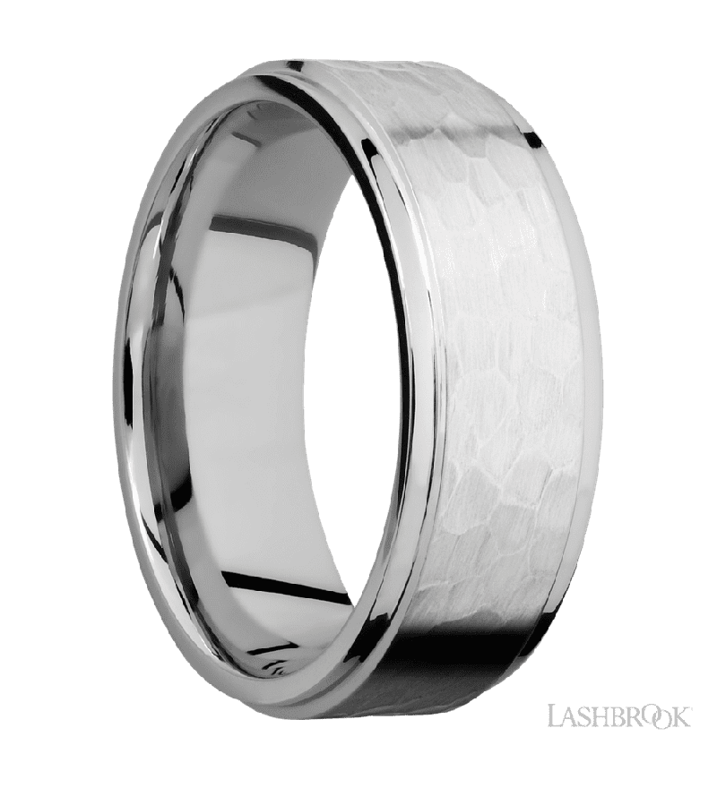 8 mm wide Flat Grooved Edges 14K White Gold band.
