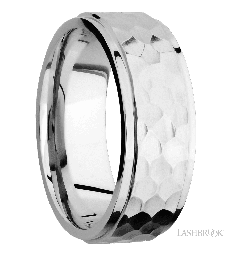 8 mm wide Flat Grooved Edges 14K White Gold band.
