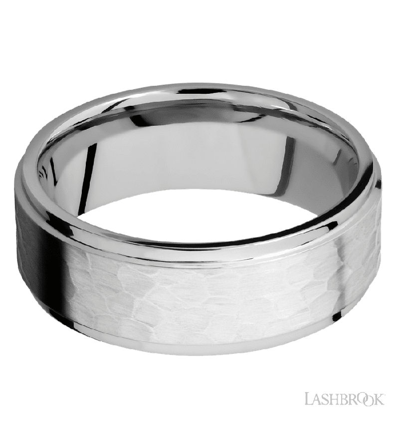 8 mm wide Flat Grooved Edges 14K White Gold band.