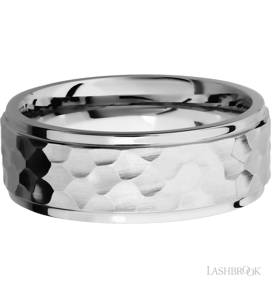 8 mm wide Flat Grooved Edges 14K White Gold band.