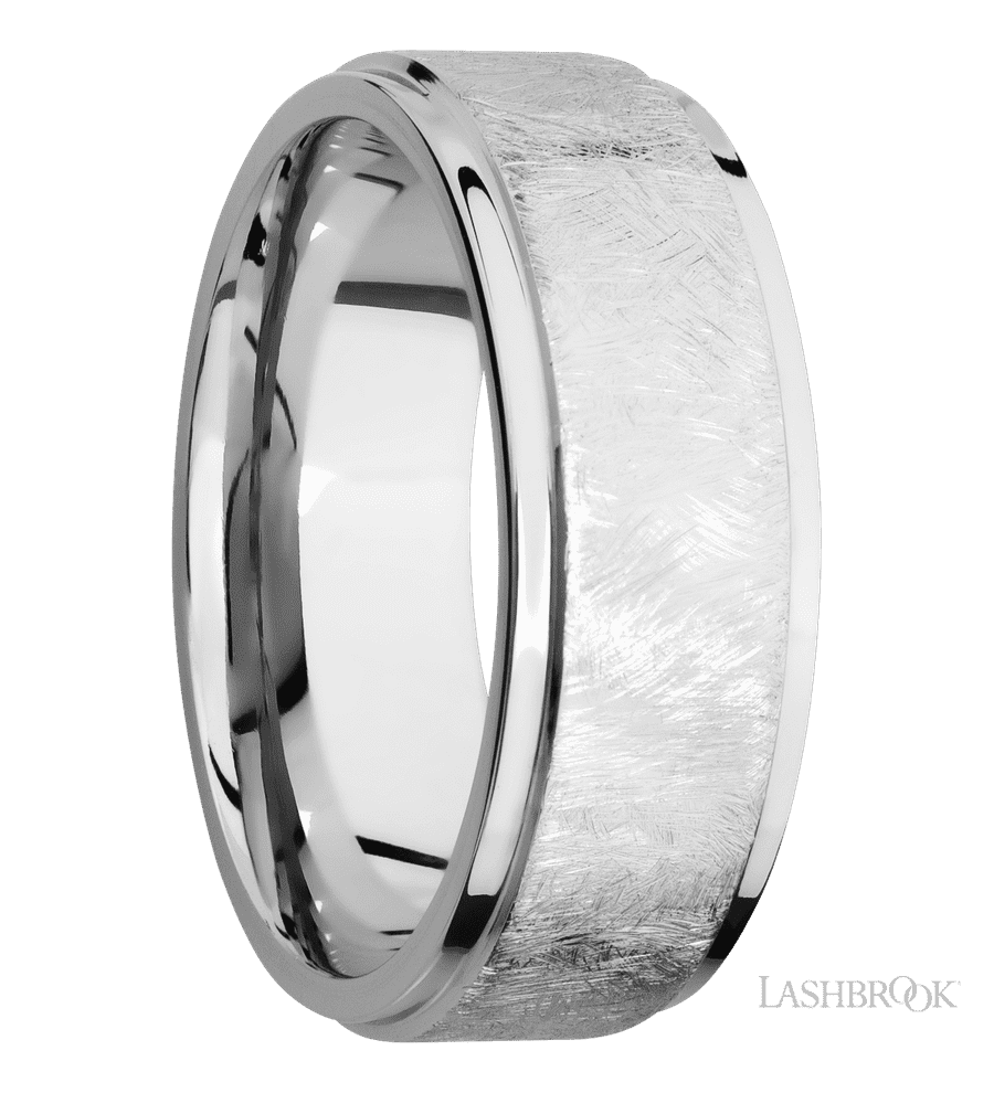 8 mm wide Flat Grooved Edges 14K White Gold band.