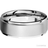 8 mm wide Flat Grooved Edges 14K White Gold band.