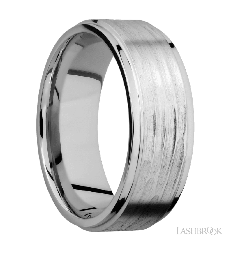 8 mm wide Flat Grooved Edges 14K White Gold band.