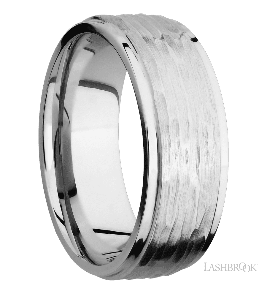 8 mm wide Flat Grooved Edges 14K White Gold band.