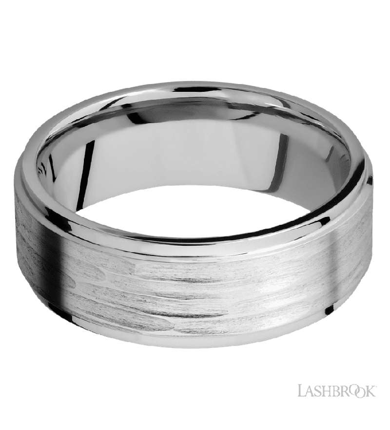 8 mm wide Flat Grooved Edges 14K White Gold band.