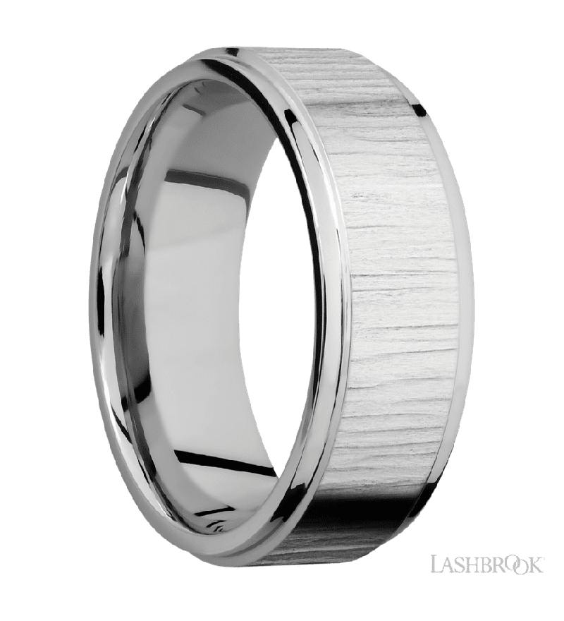 8 mm wide Flat Grooved Edges 14K White Gold band.