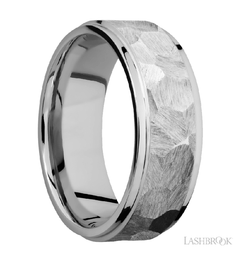 8 mm wide Flat Grooved Edges 14K White Gold band.