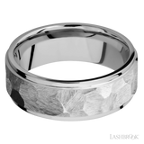 8 mm wide Flat Grooved Edges 14K White Gold band.
