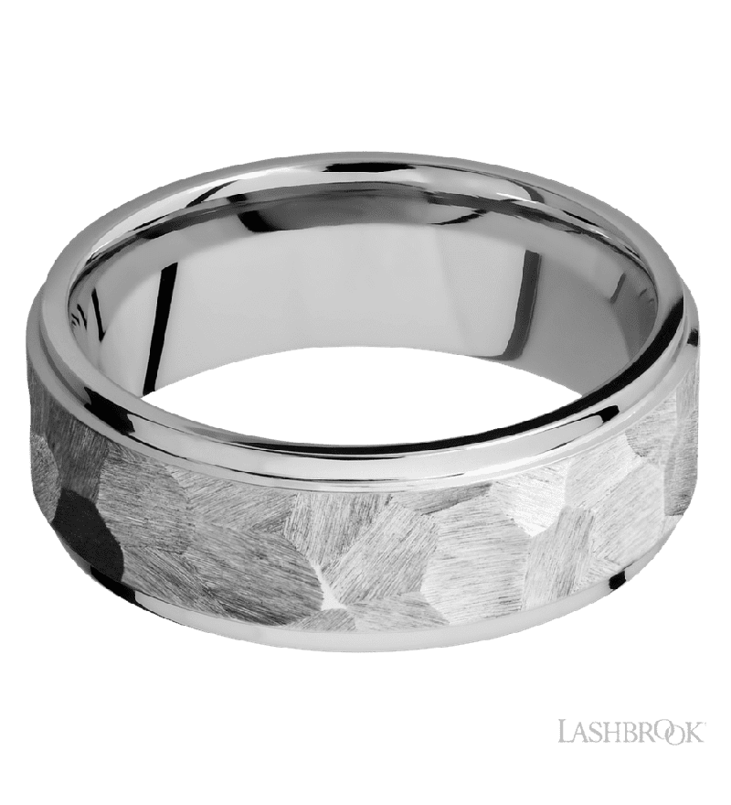 8 mm wide Flat Grooved Edges 14K White Gold band.