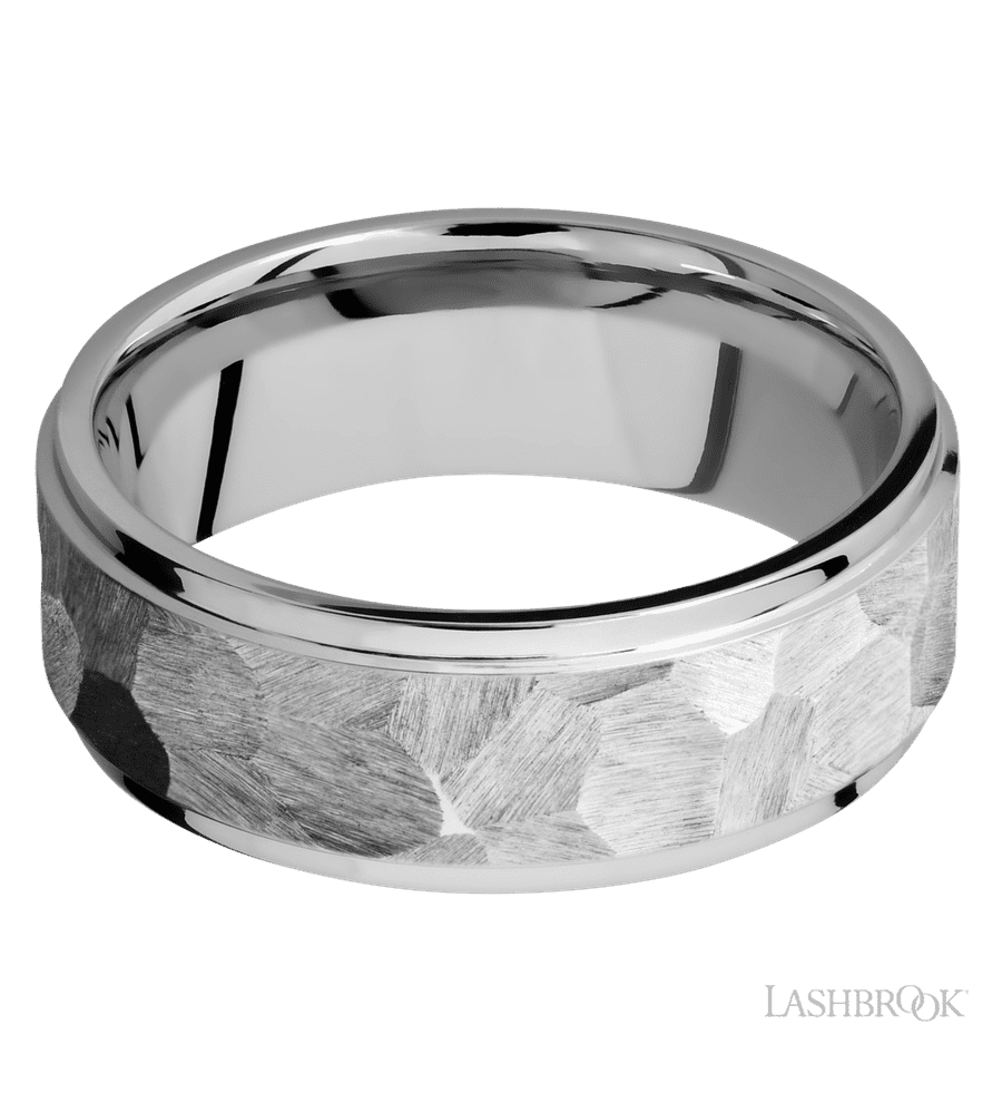 8 mm wide Flat Grooved Edges 14K White Gold band.