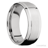 8 mm wide Flat Wide Grooved Edges 14K White Gold band.