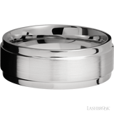 8 mm wide Flat Wide Grooved Edges 14K White Gold band.