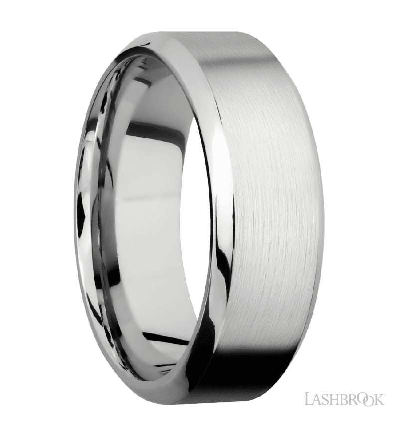 8 mm wide High Bevel 14K White Gold band.