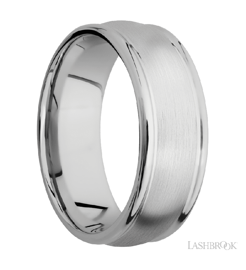 8 mm wide Domed Rounded Edges 14K White Gold band.