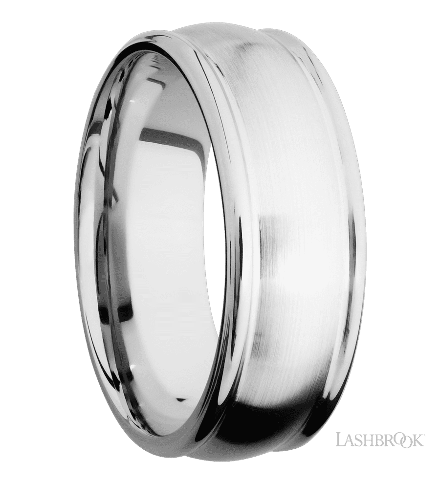 8 mm wide Domed Rounded Edges 14K White Gold band.