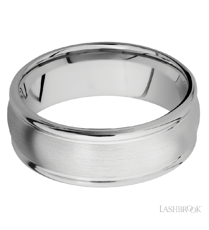 8 mm wide Domed Rounded Edges 14K White Gold band.