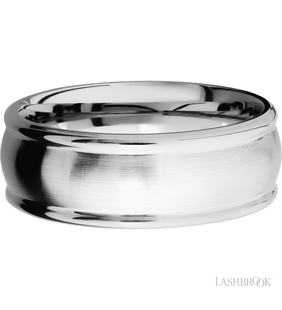 8 mm wide Domed Rounded Edges 14K White Gold band.