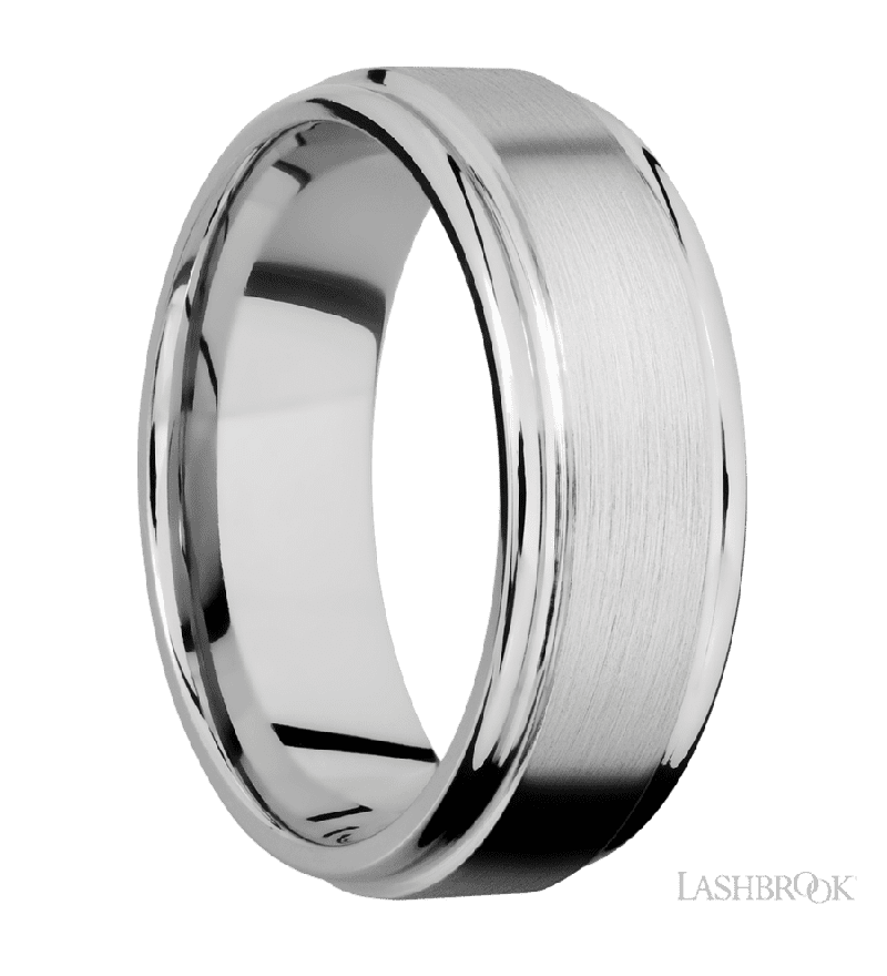 8 mm wide Flat Rounded Edges 14K White Gold band.