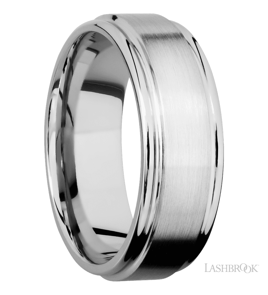 8 mm wide Flat Rounded Edges 14K White Gold band.