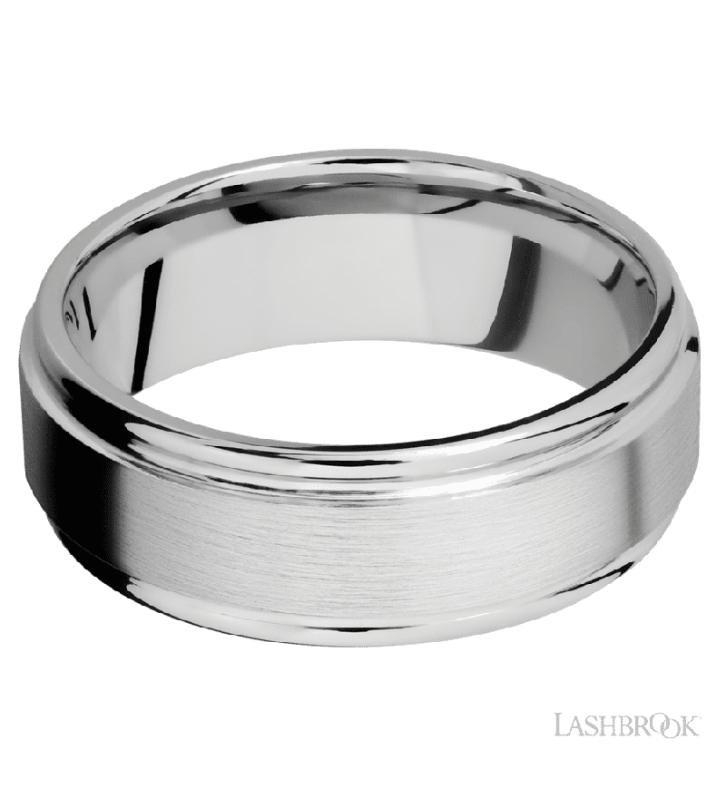 8 mm wide Flat Rounded Edges 14K White Gold band.
