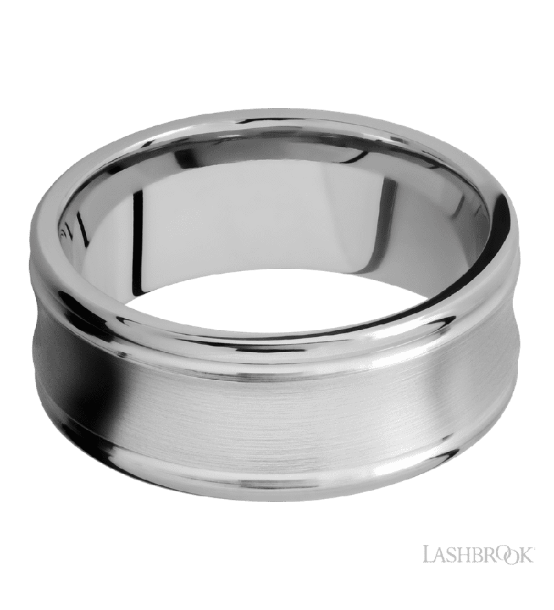 9 mm wide Concaved Center Round Edges 14K White Gold band.