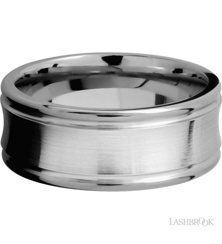 9 mm wide Concaved Center Round Edges 14K White Gold band.