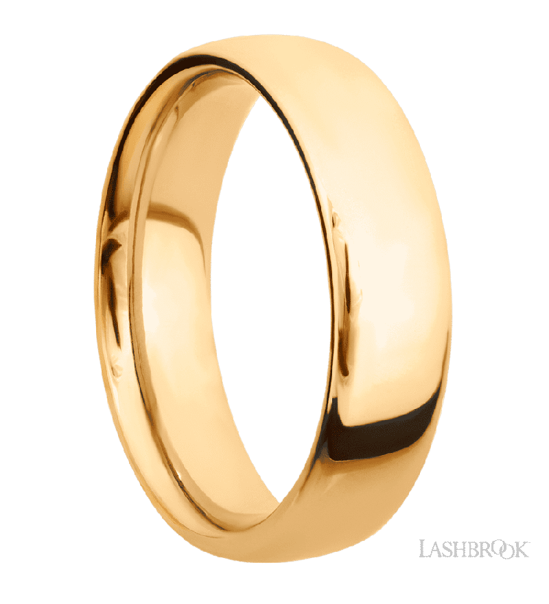 6 mm wide Ultra Comfort (our most comfortable profile) 14K Yellow Gold band.