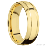 7 mm wide Domed with two accent grooves 14K Yellow Gold band.