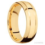 7 mm wide Domed with two accent grooves 14K Yellow Gold band.