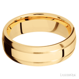 7 mm wide Domed with two accent grooves 14K Yellow Gold band.