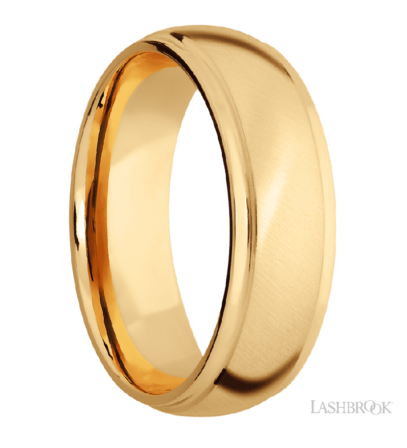 7 mm wide Domed Stepped Down Edges 14K Yellow Gold band.