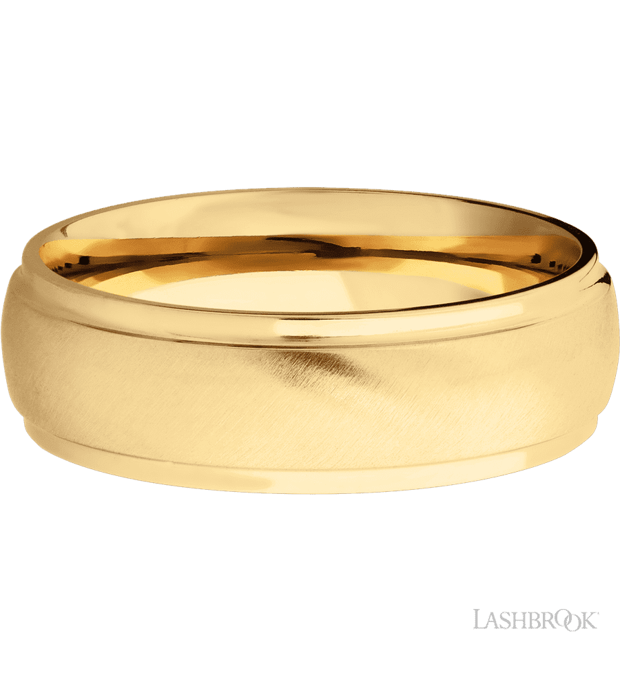 7 mm wide Domed Stepped Down Edges 14K Yellow Gold band.