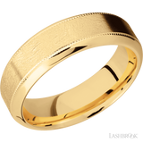 7 mm wide High Bevel Milgrain 14K Yellow Gold band.