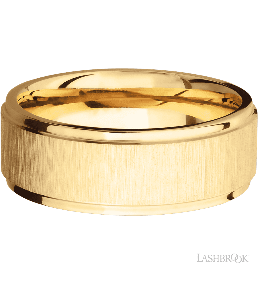 8 mm wide Flat Grooved Edges 14K Yellow Gold band.