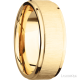 8 mm wide Flat Grooved Edges 14K Yellow Gold band.