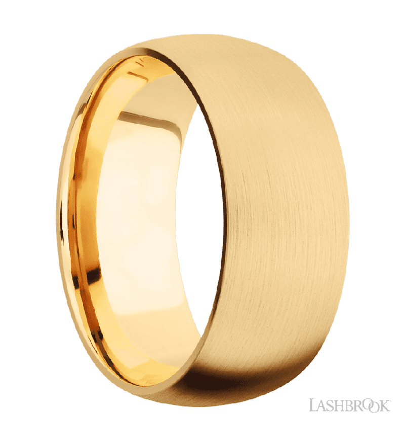 9 mm wide Domed 14K Yellow Gold band.