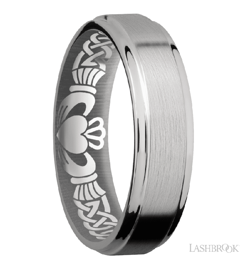6 mm wide Flat Grooved Edges Titanium band.