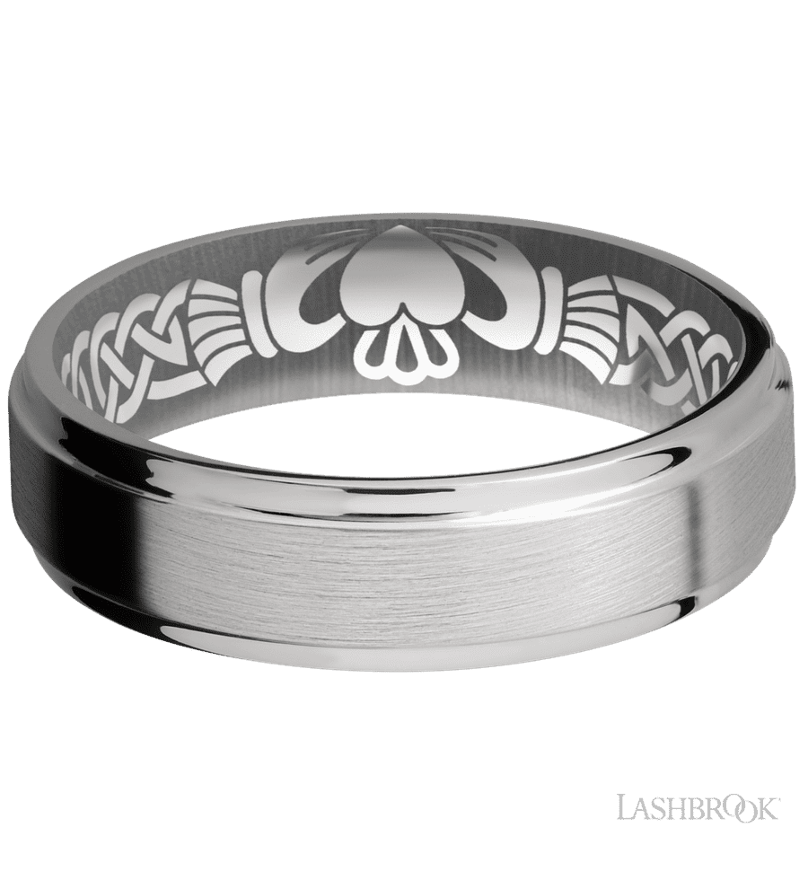 6 mm wide Flat Grooved Edges Titanium band.