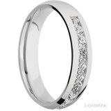 5 mm wide/Domed/Cobalt Chrome band with a Half Eternity arrangement of .07 carat Round Diamond stones in a Channel setting.