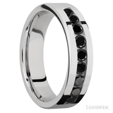 6 mm wide/Flat/Cobalt Chrome band with an  arrangement of 9, .1 carat Round Black Diamond stones in a Channel setting.