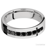 6 mm wide/Flat/Cobalt Chrome band with an  arrangement of 9, .1 carat Round Black Diamond stones in a Channel setting.