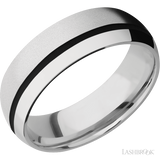 7 mm wide/Domed/Cobalt Chrome band with one 1 mm Off Center inlay of Black.