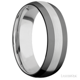 7 mm wide/Domed/Cobalt Chrome band with two 2 mm Double Off Center Edge inlays of Zirconium.